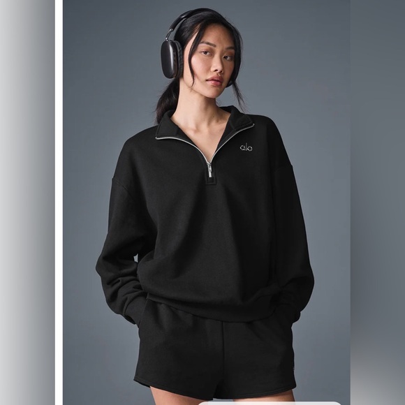 Alo Yoga Accolade 1/4 Zip Pullover Black Size S Oversized BNWT - Picture 2 of 6